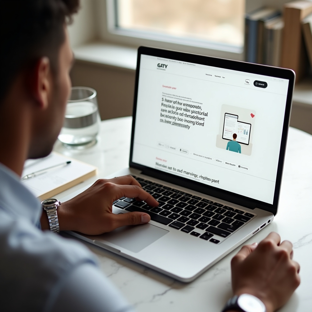 Ecran laptop afișând un portal educativ cu informații financiare structurate